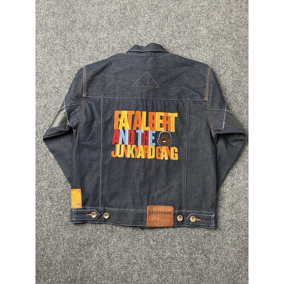 Mens Denim Platinum FUBU Fat Albert Graphic Jacket Dark Blue Size S